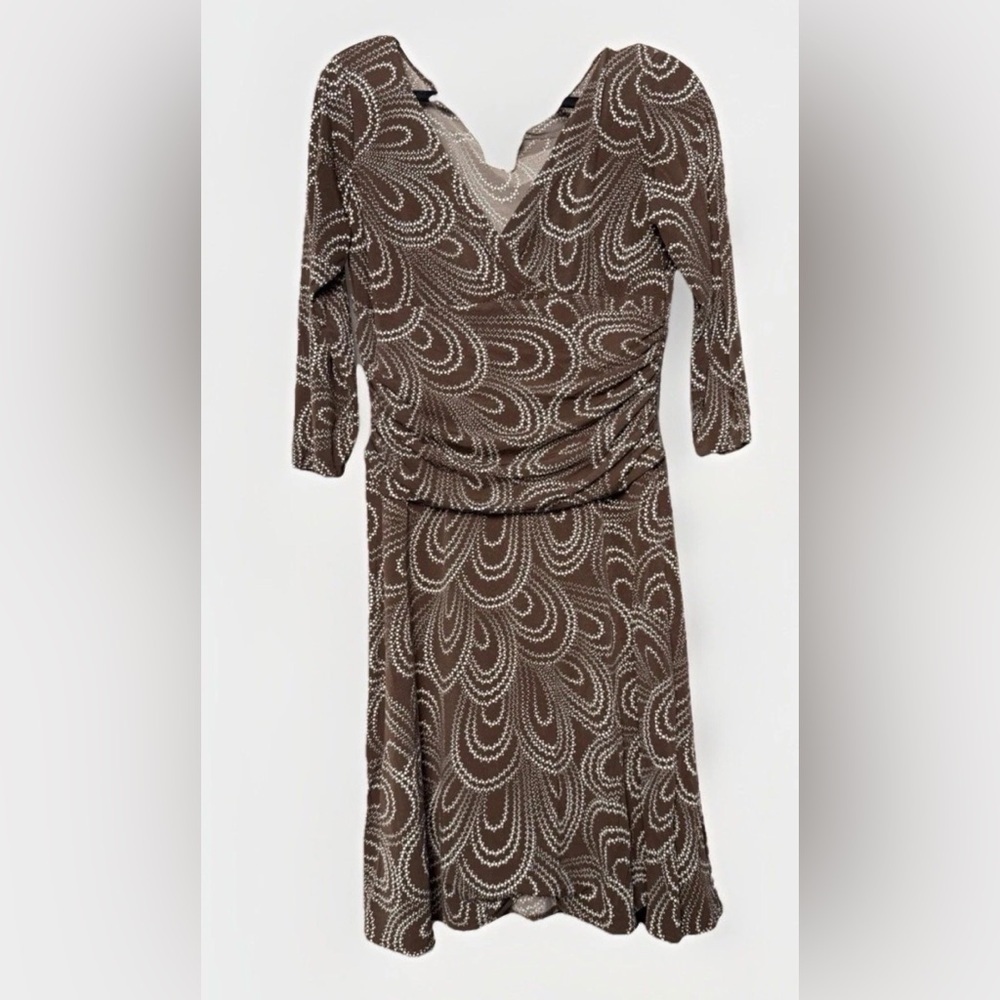 Maggy London Y2K Brown Abstract Ruched Midi Dress Size 12